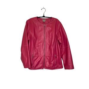 Chico’s Pink Leather Jacket Moto Zipper Jacket Sz 16 Long Sleeve Lined Pockets